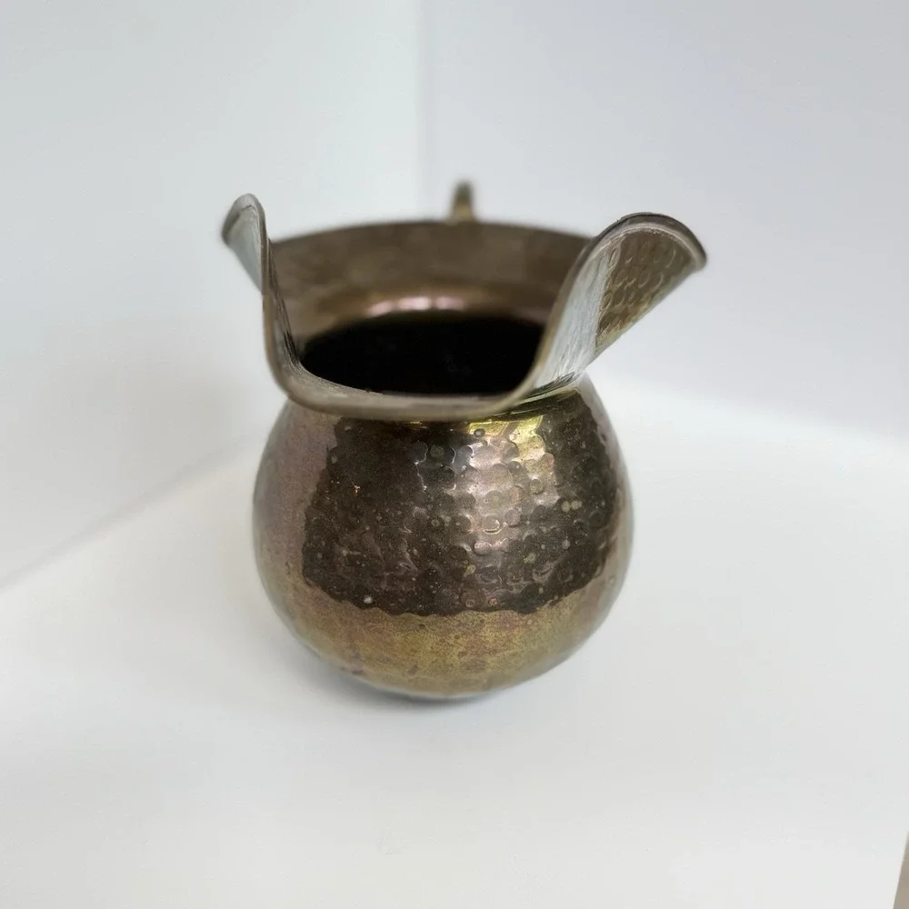 Brass Copper Hammered Old West Tavern Spittoon Style Pitcher Small Vintage